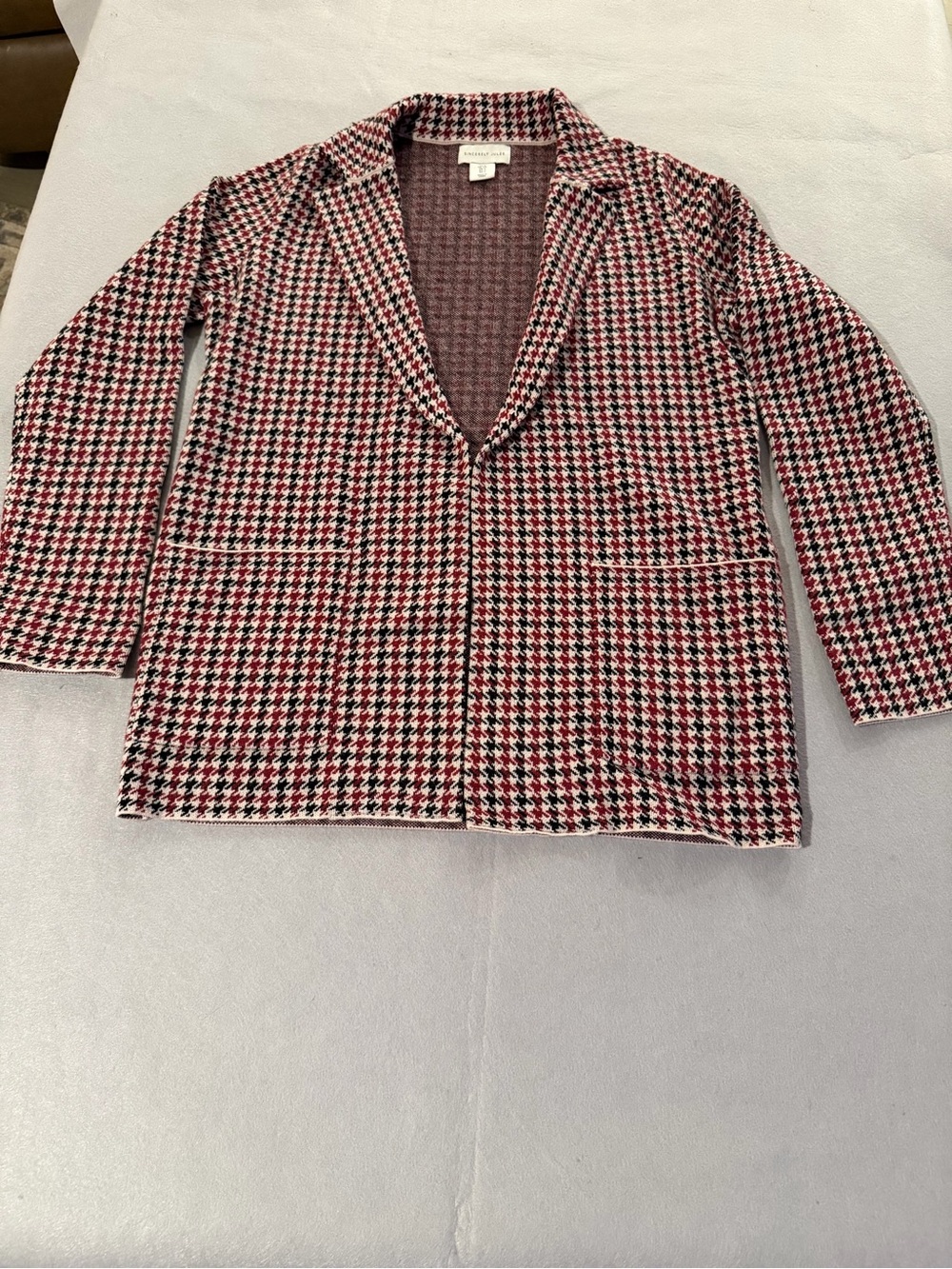 Sincerely Jules Red, Black & Cream Houndstooth Knit Blazer